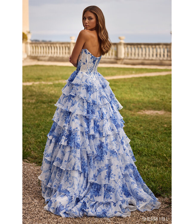 57250 Robe Corset Étagée Imprimée Bleue