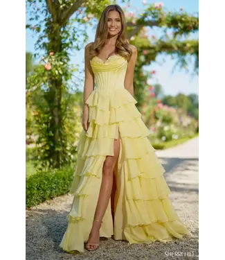 56911 Robe Corset Étagée Jaune