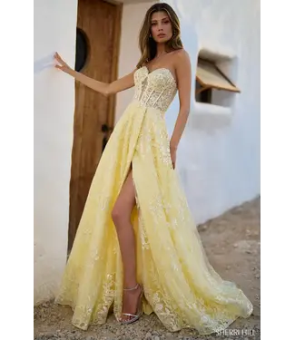 56577 Robe Corset Avec Fente Jaune