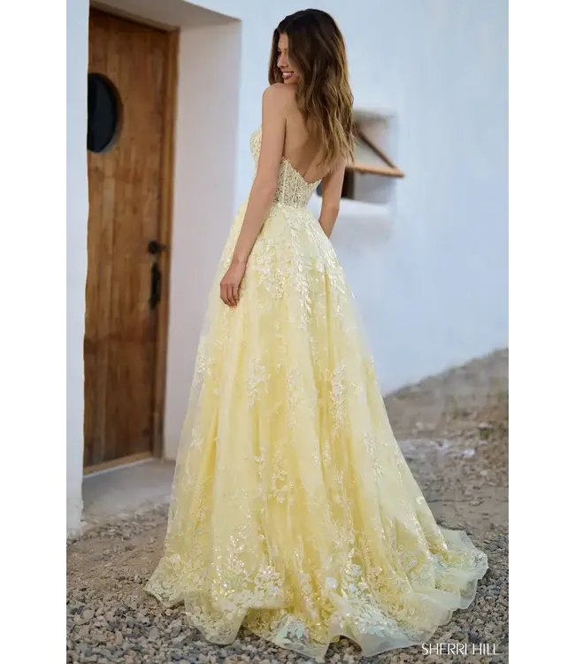 56577 Robe Corset Avec Fente Jaune