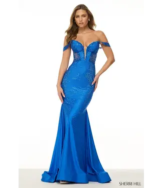 57036 Robe Ajustée Corset Brillante Royal