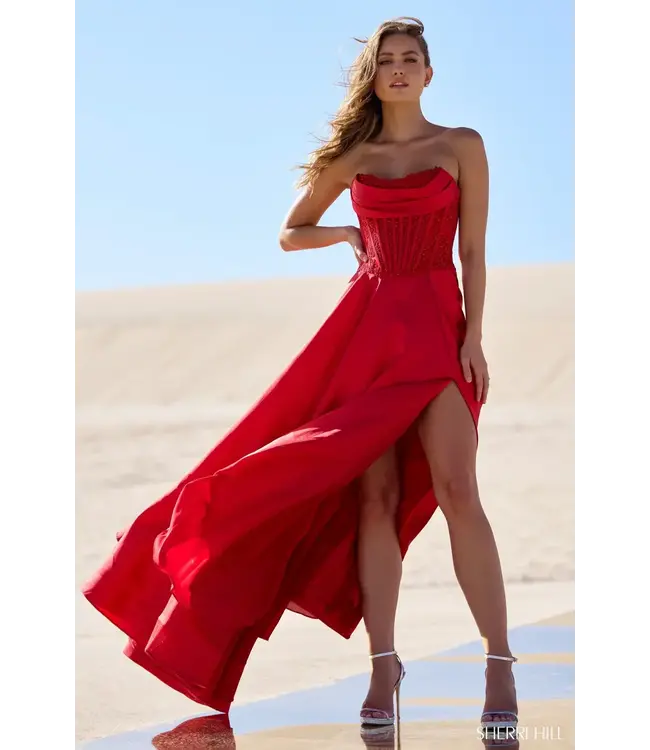 56828 Robe Corset Fluide En Satin Rouge