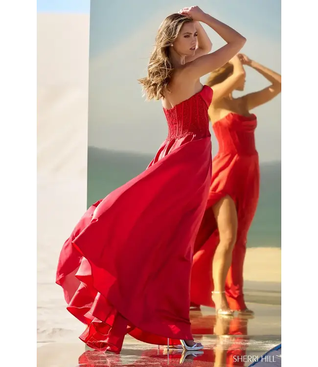 56828 Robe Corset Fluide En Satin Rouge