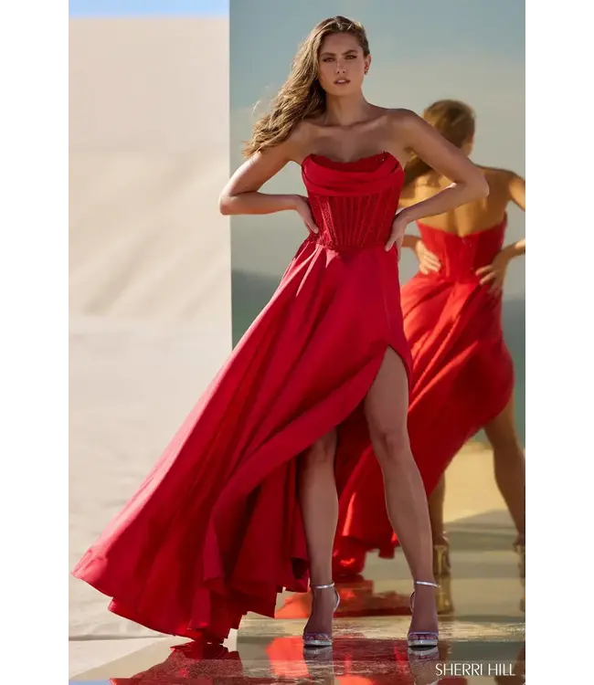 56828 Robe Corset Fluide En Satin Rouge