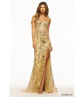 56101 Robe Corset Ajustée Brillante Or
