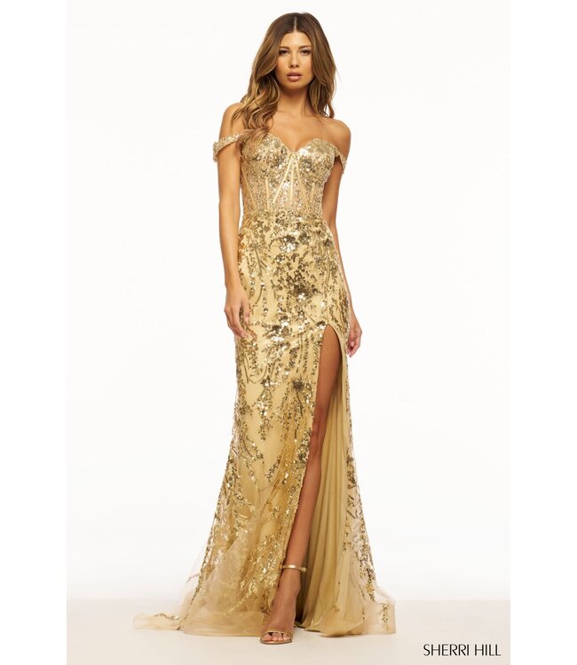 56101 Robe Corset Ajustée Brillante Or