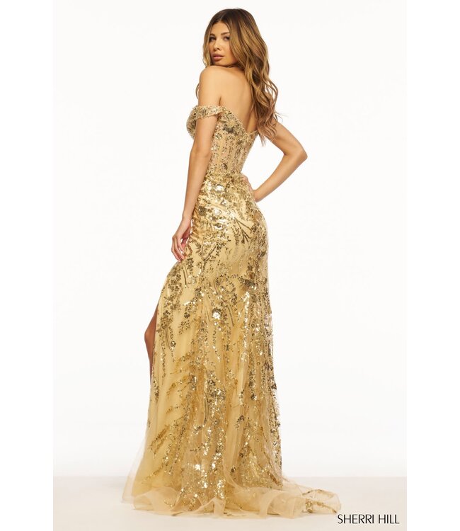 56101 Robe Corset Ajustée Brillante Or