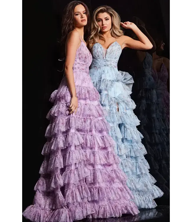 36571 Robe À Étages Jaune Fleurie Brillante