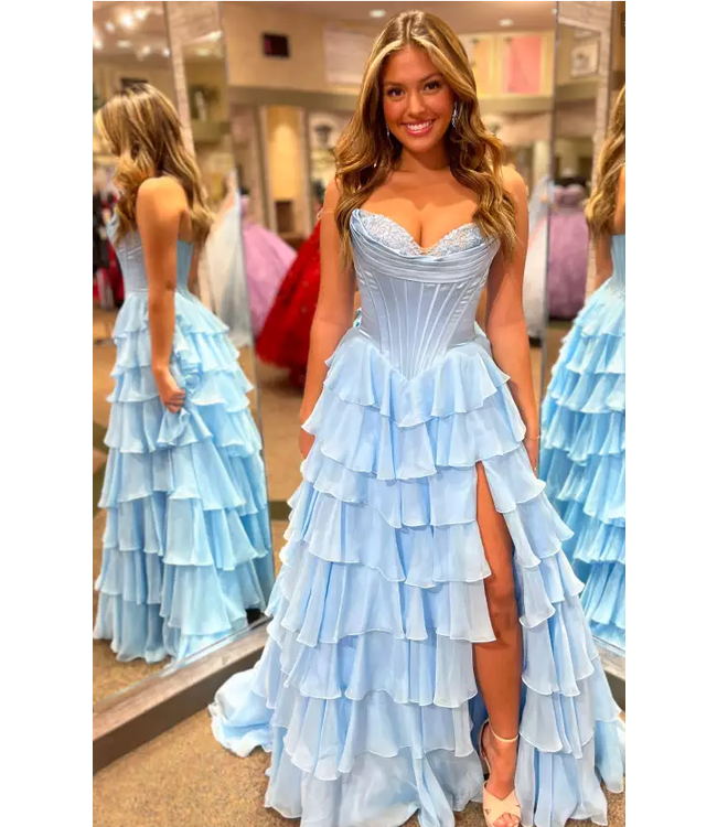 56911 Robe Corset Étagée Bleu Poudre