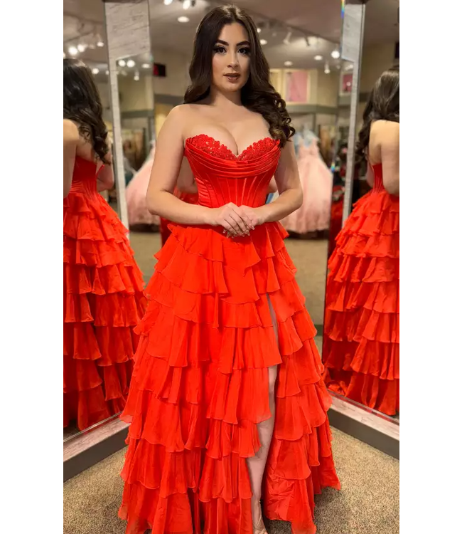 56911 Robe Corset Étagée Rouge