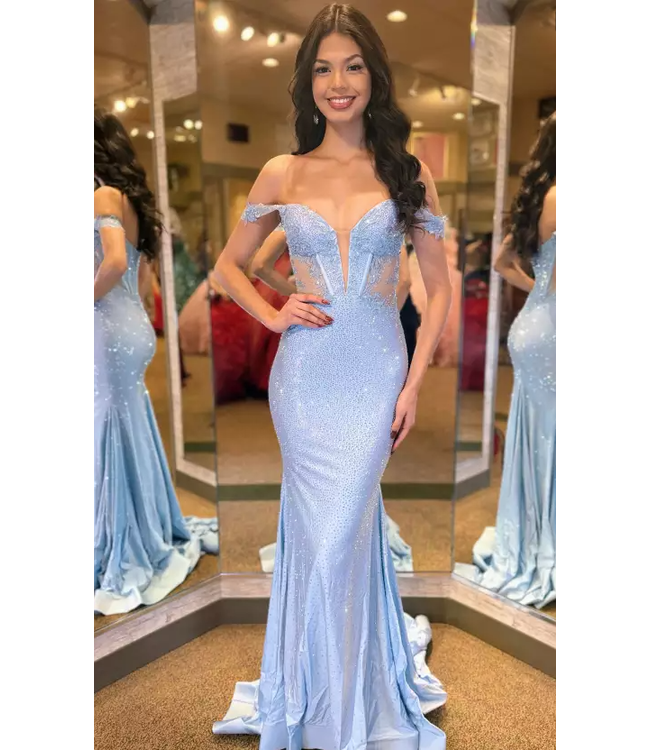 57036 Robe Ajustée Corset Brillante Light Blue
