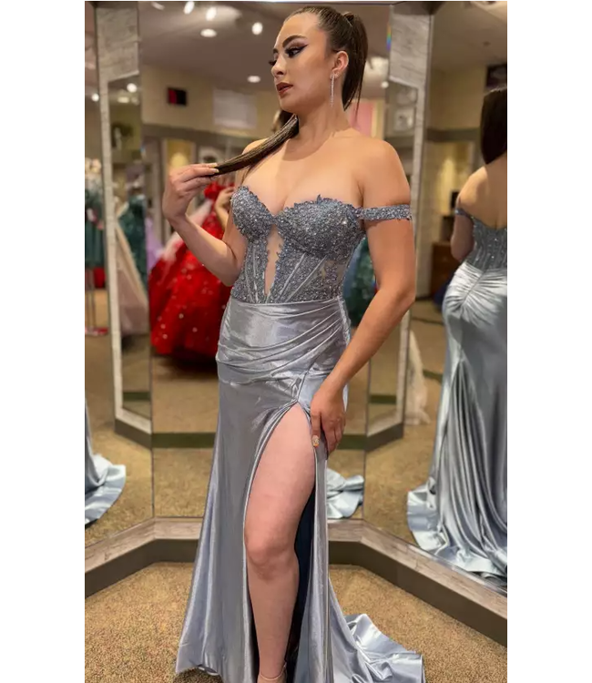 56702 Robe Corset Ajustée Bleu Poudre