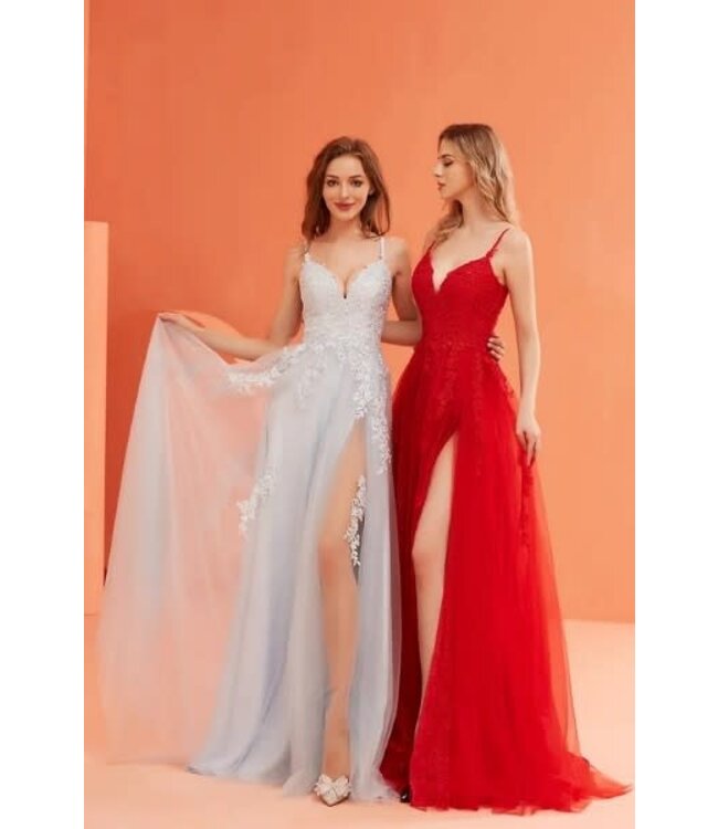 j22022 Robe Brodé Avec Fente Dove