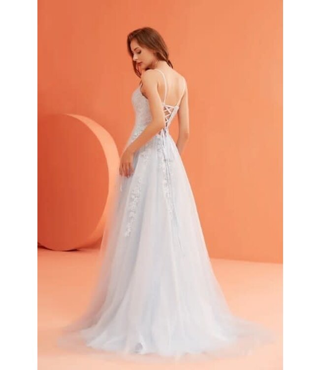 j22022 Robe Brodé Avec Fente Dove