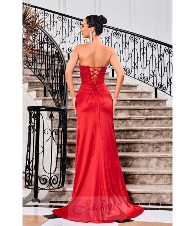 J24014 Robe Ajustée À Corset Rouge