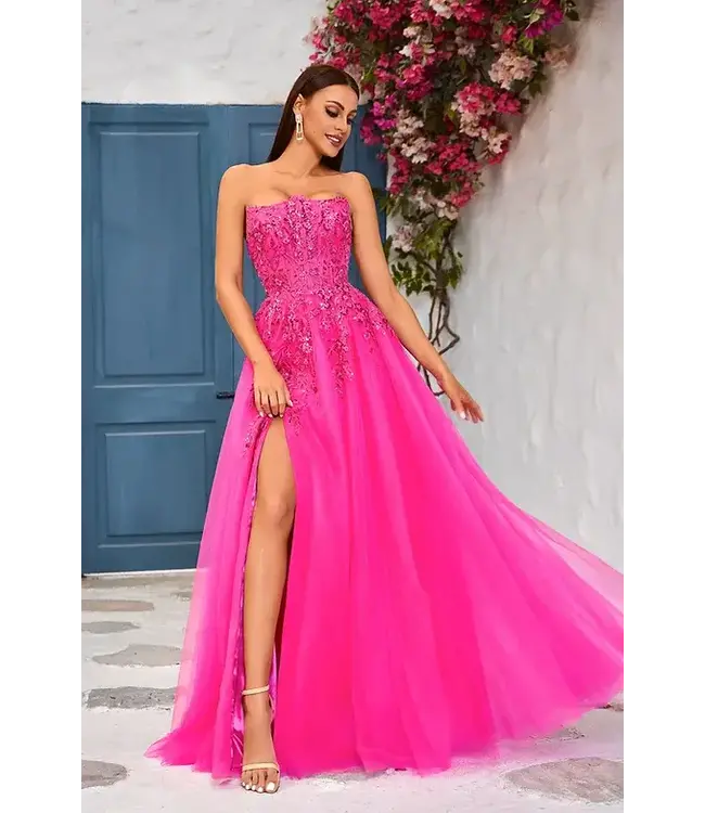 J25017 Robe Princesse Bustier Corset Fushia