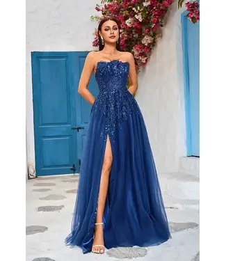 J25017 Robe Princesse Bustier Corset Marine