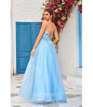 J25018 Robe Scintillante En Tulle  Bleu