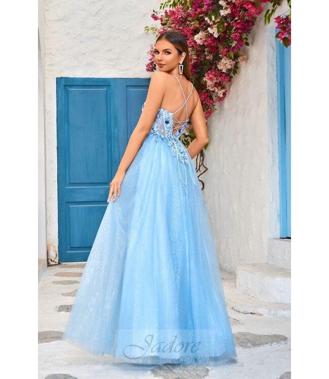 J25018 Robe Scintillante En Tulle  Bleu