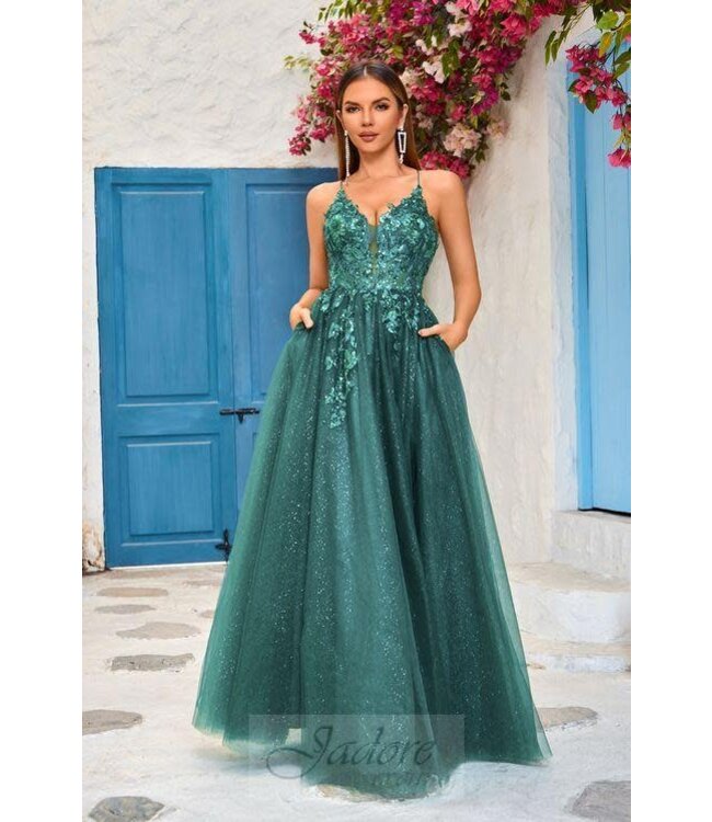 J25018 Robe Scintillante En Tulle  Bleu