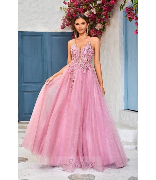 J25018 Robe Scintillante En Tulle  Bleu