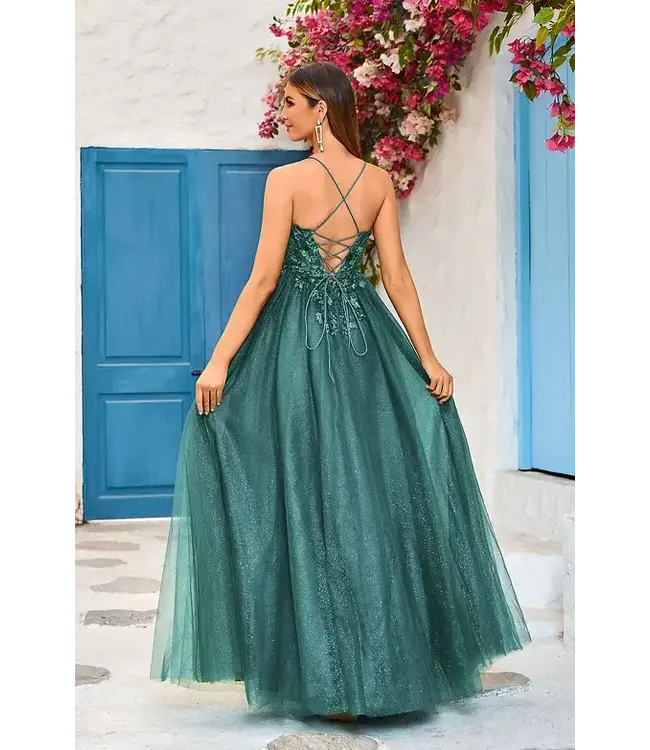 J25018 Robe Scintillante En Tulle  Émeraude