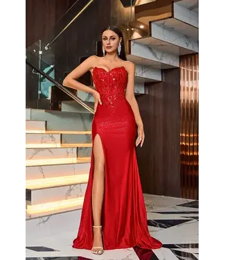 J25023 Robe Corset Brillante Rouge