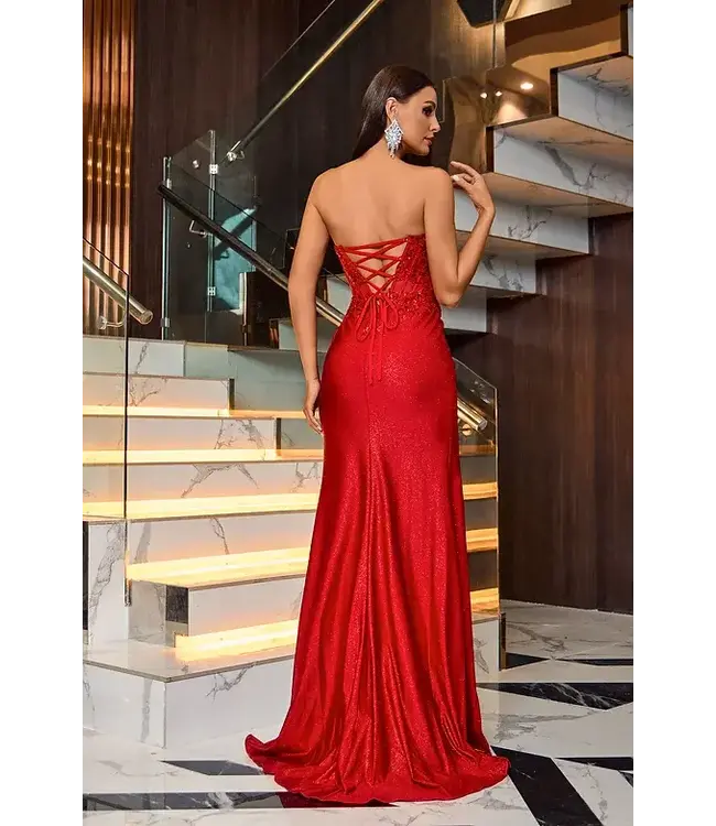 J25023 Robe Corset Brillante Rouge