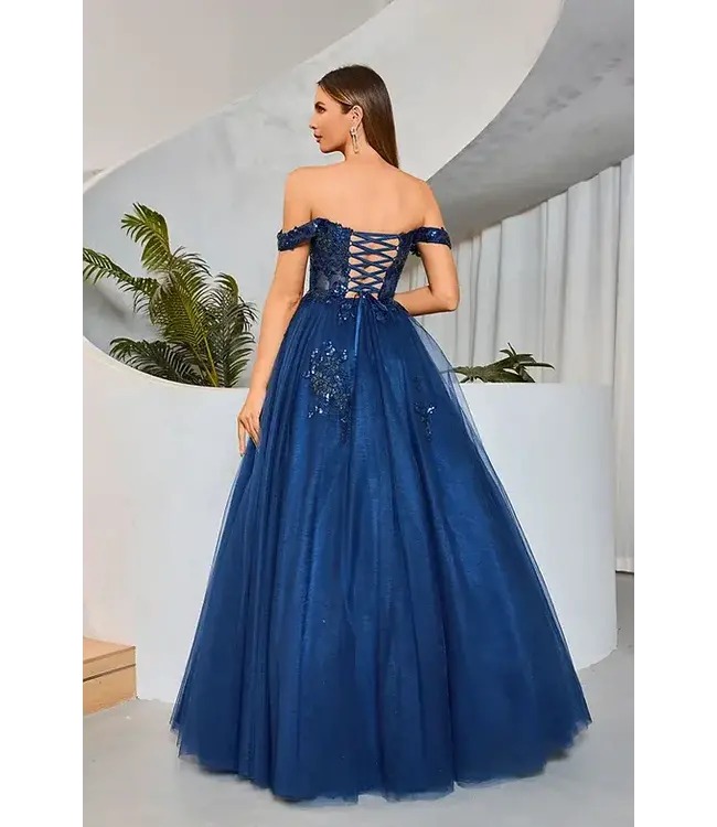 J25025 Robe Corset En Tulle Marine