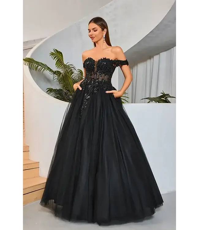 J25025 Robe Corset En Tulle Noire