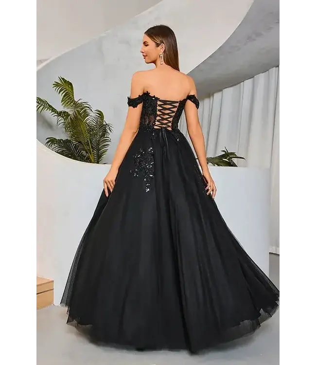 J25025 Robe Corset En Tulle Noire