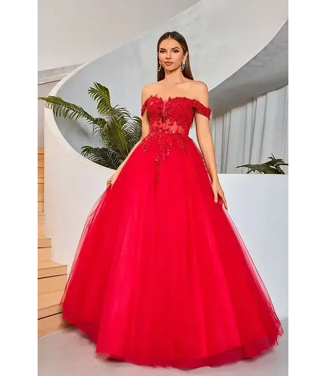 J25025 Robe Corset En Tulle Red