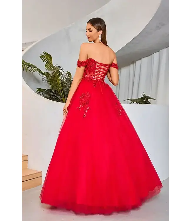 J25025 Robe Corset En Tulle Red