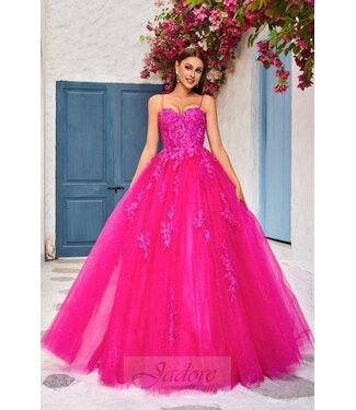 j25029 Robe Princesse Scintillante  Fuchsia