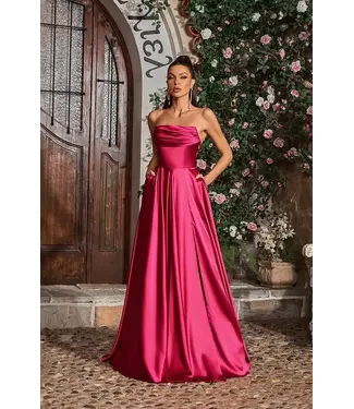 J26005 Robe Bustier En Satin Fushia