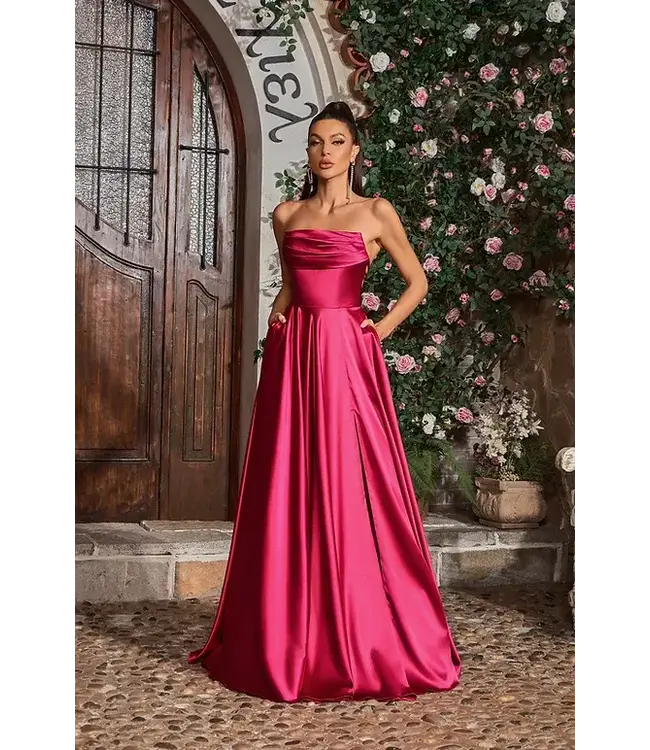 J26005 Robe Bustier En Satin Fushia