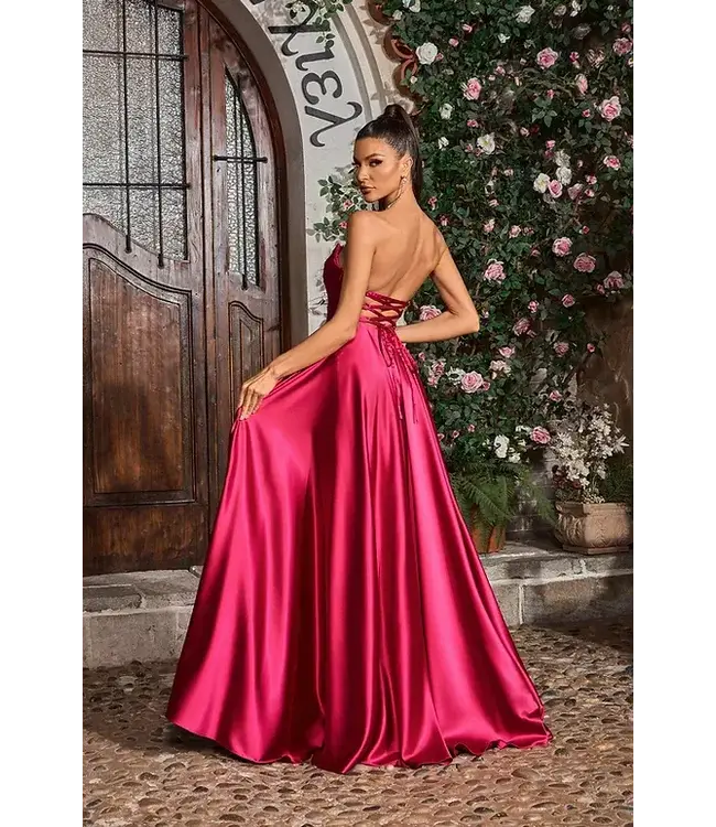 J26005 Robe Bustier En Satin Fushia