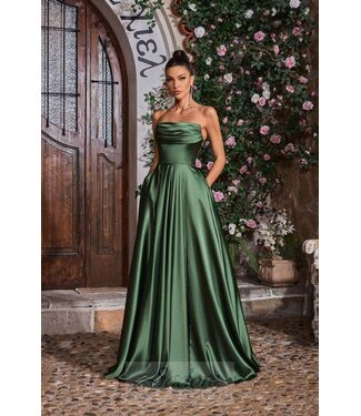 J26005 Robe Bustier En Satin Olive