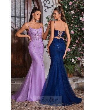 J26009 Robe À Broderies Marine