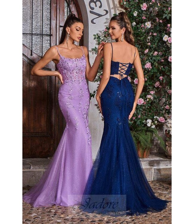 J26009 Robe À Broderies Marine