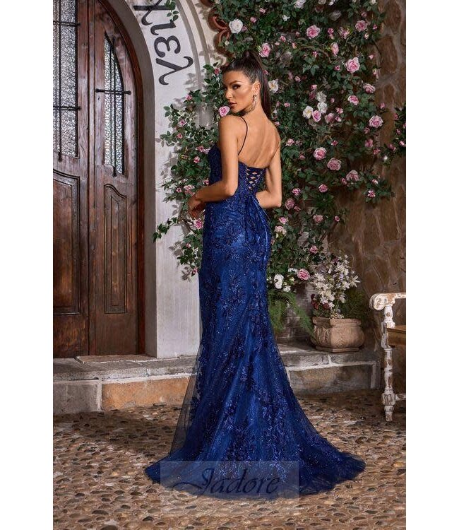 J26032 Robe À Broderies Marine