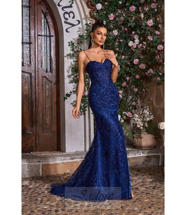 J26032 Robe À Broderies Marine