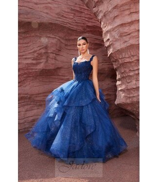 J27001  Robe à volants Bleu Marine