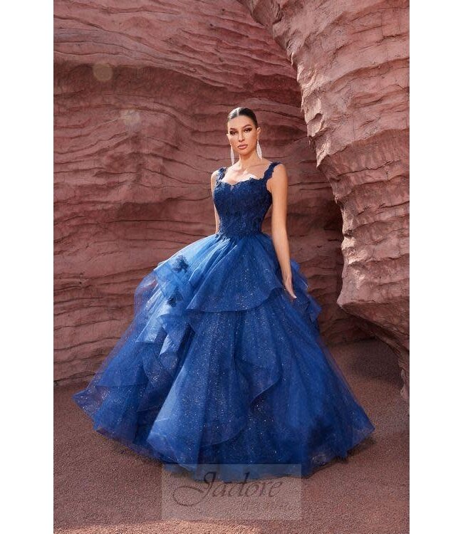 J27001  Robe à volants Bleu Marine