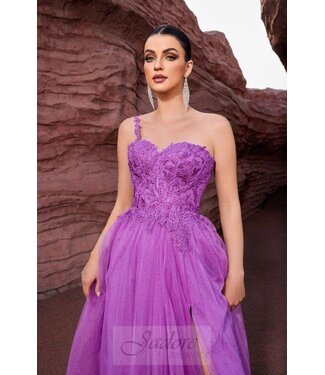 J27004 Robe en A une bretelle Magenta