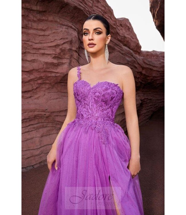 J27004 Robe en A une bretelle Magenta