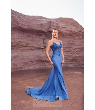 J27011 Robe ajustée en jersey Bleu spacial