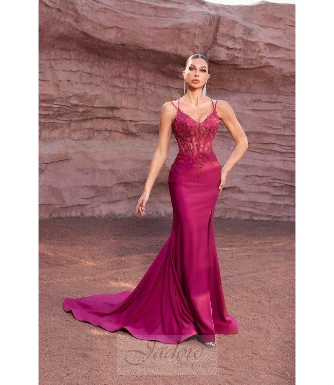 J27011 Robe ajustée en jersey Framboise