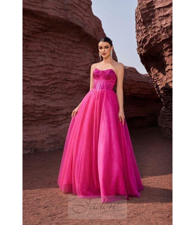 J27017 Robe scintillante bustier Fuchsia