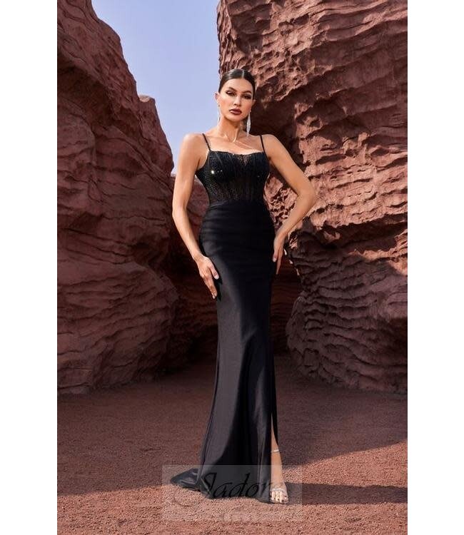 J27018 Robe croset ajustée Noire